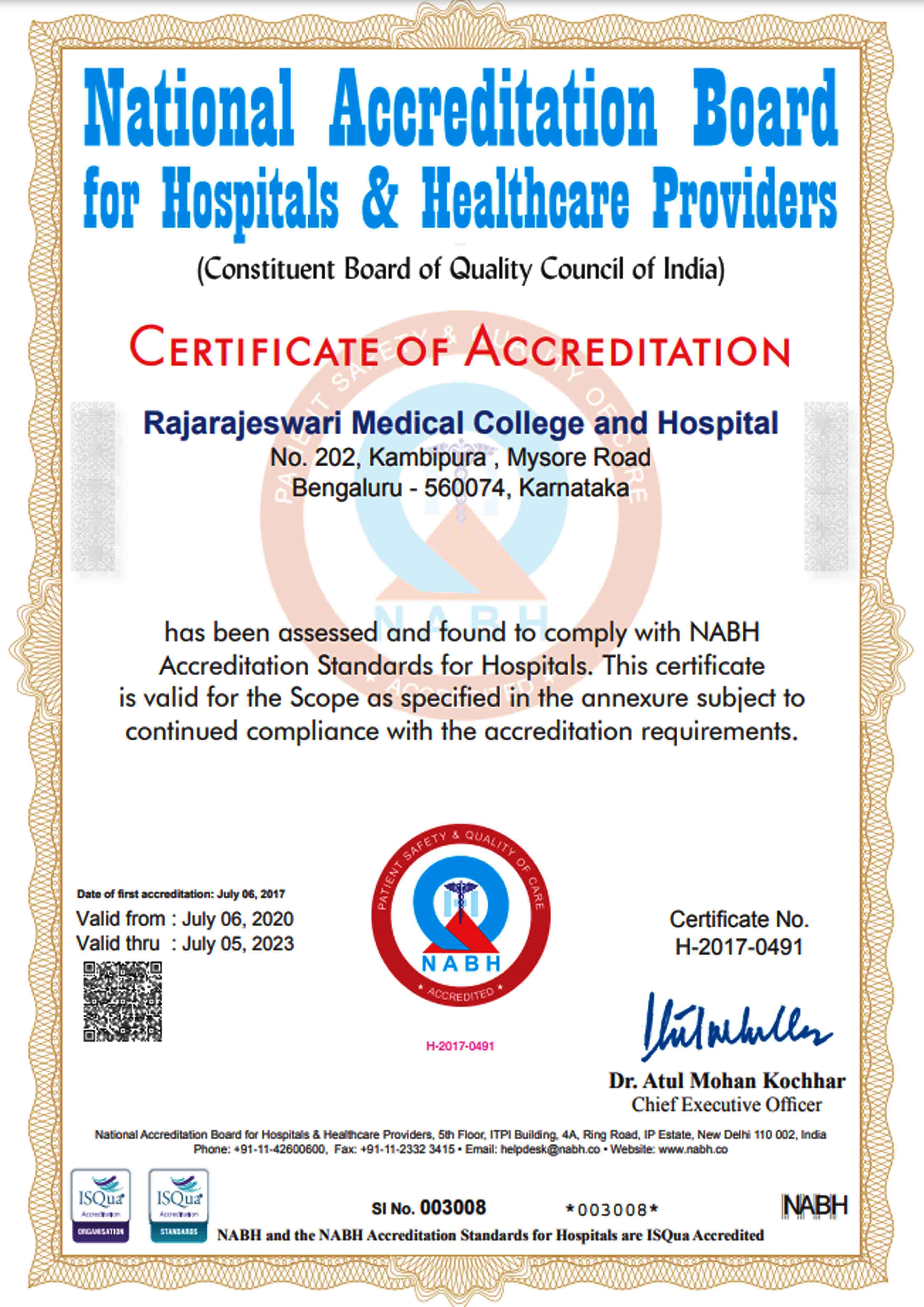 NABH Accredited Hospitals In Bangalore Karnataka RRMCH